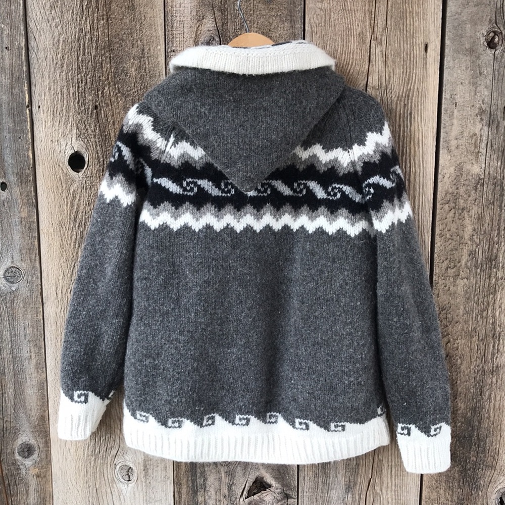 VTG 90s Wild'n Woolly Fair Isle Pattern Zip Up Hooded Cardigan Sweater, M-L - Picture 6 of 7